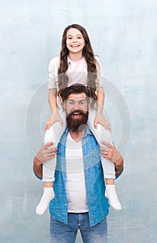 Happy to be father. Dad and daughter having fun. Cheerful father. How dad approaches life will serve as example for