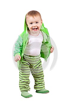 Happy toddler over white background