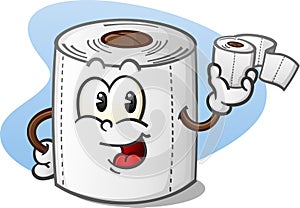 Happy Toilet Paper Cartoon Character Holding a Roll of Bathroom Tissue