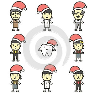 Happy tooth, dentist, boy, girl, children and senior wearing santa claus hat for Merry Christmas and Happy New Year