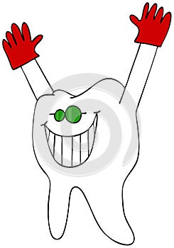 Happy tooth with red gloves and sunglasses