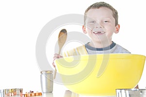 Happy toothless boy cooking