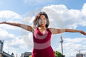 Happy tourist in Berlin, Germany