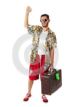 Happy tourist waving