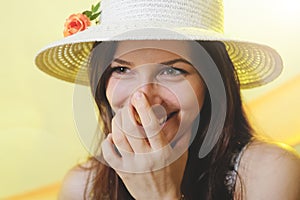 Happy tourist woman in summer casual clothes hat
