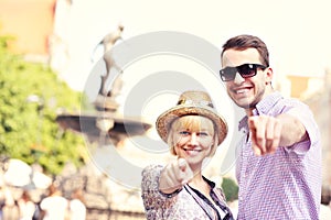 Happy tourists in Gdansk