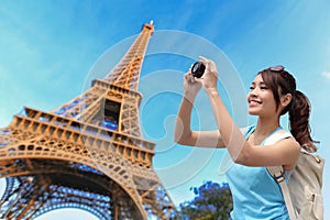 Happy travel woman in Paris