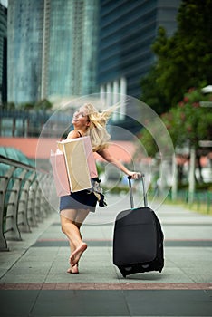 Happy Traveler after shopping... Excited Beautiful Woman wearing