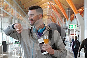 Happy traveler about to board