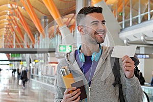 Happy traveler about to board