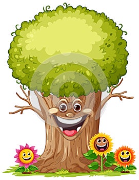 Happy tree and flower cartoon