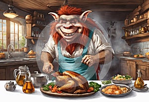 Happy troll coocking food. Generative AI