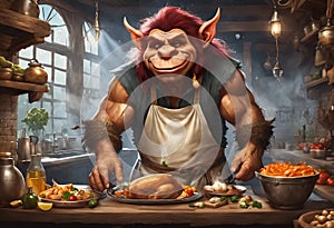 Happy troll coocking food. Generative AI