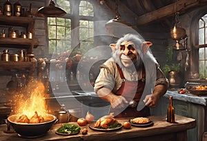 Happy troll coocking food. Generative AI