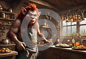 Happy troll coocking food. Generative AI