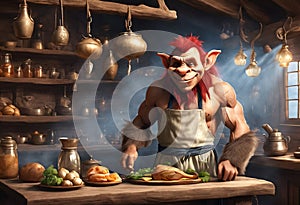 Happy troll coocking food. Generative AI