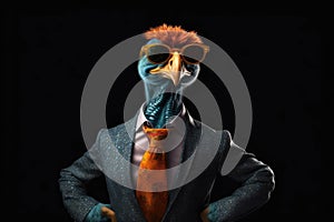 Happy Tukey In Suit And Sunglasses On Black Background. Generative AI photo
