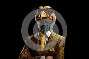 Happy Tukey In Suit And Sunglasses On Black Background. Generative AI photo