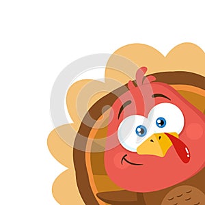 Happy Turkey Bird Cartoon Character Waving From A Corner