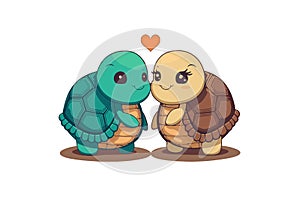 Happy turtle couple in love animal valentine day card invitation background