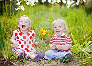 Happy twins outdoor