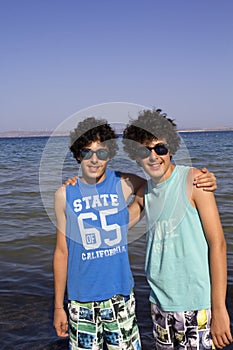 Happy twins Portrait in Chios Island, Greece