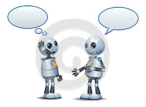 happy two droid little robot conversation on isolated white