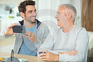 happy two generation take selfie shoot