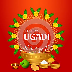 Happy Ugadi holiday religious festival background for Happy New Year of in India