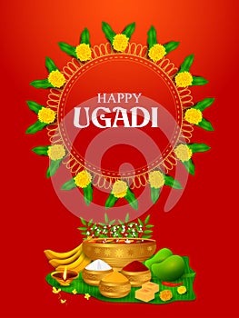 Happy Ugadi holiday religious festival background for Happy New Year of in India