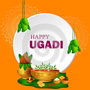 Happy Ugadi holiday religious festival background for Happy New Year of in India