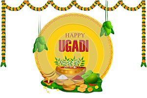 Happy Ugadi holiday religious festival background for Happy New Year of in India