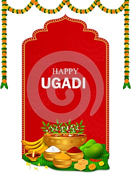 Happy Ugadi holiday religious festival background for Happy New Year of in India