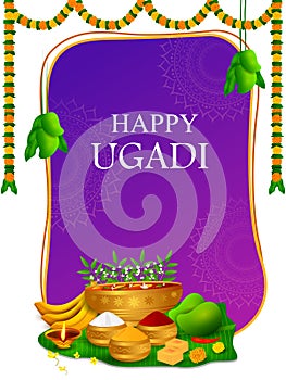 Happy Ugadi holiday religious festival background for Happy New Year of in India