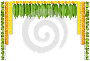 Happy Ugadi indian flower garland with mango leaves photo