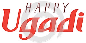 Happy ugadi lettering text greeting card for indian holyday photo