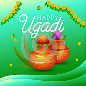 Happy Ugandi Holiday Typography Banner. Indian New Year and First Day of the Hindu Lunisolar Calendar Month of Chaitra