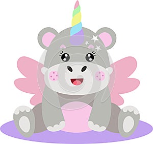 Happy unicorn hippo with wings