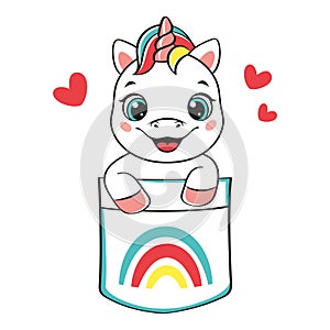 Happy unicorn in pocket