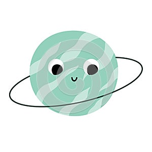 Happy Uranus planet in cartoon style. Cute smiling Solar System character clipart