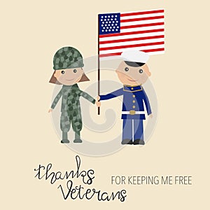 Happy USA veteran day background hand lettering kids in military