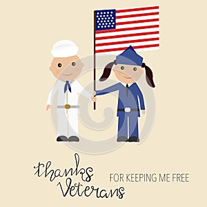 Happy USA veteran day background hand lettering kids in military