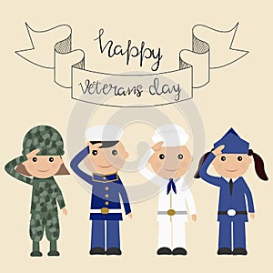 Happy USA veteran day background hand lettering vector.