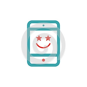 Happy user face red icon vector illustration.