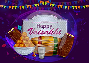 Happy Vaisakhi Punjabi religious holiday background for New Year festival of Punjab India