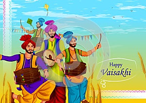 Happy Vaisakhi Punjabi religious holiday background for New Year festival of Punjab India