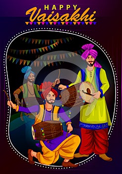 Happy Vaisakhi Punjabi religious holiday background for New Year festival of Punjab India