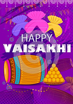 Happy Vaisakhi Punjabi religious holiday background for New Year festival of Punjab India