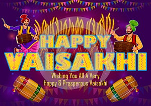 Happy Vaisakhi Punjabi religious holiday background for New Year festival of Punjab India