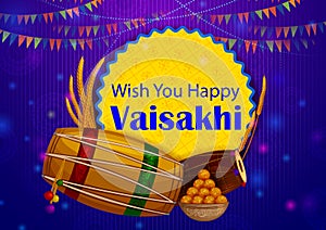 Happy Vaisakhi Punjabi religious holiday background for New Year festival of Punjab India